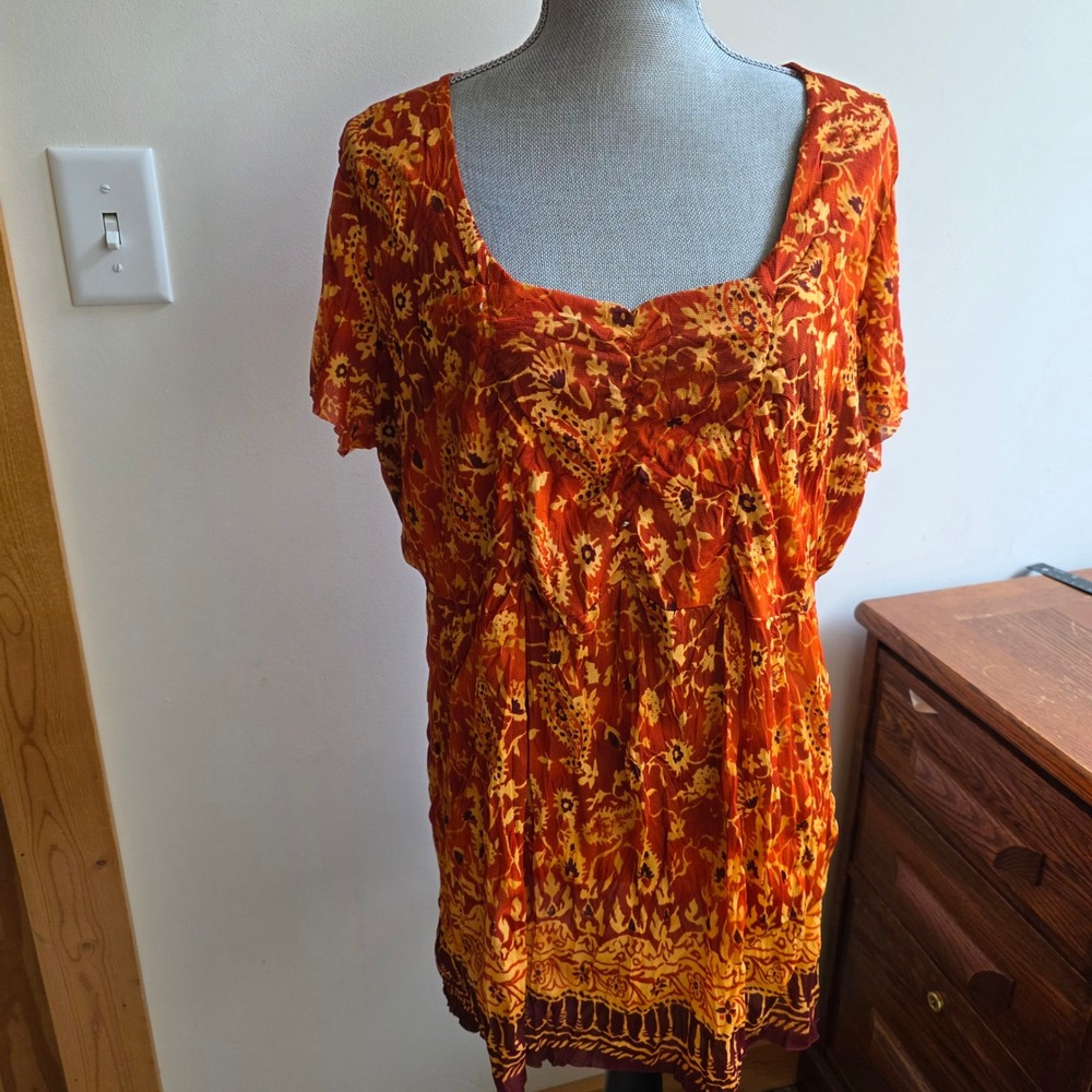 Orange Floral Celestial Whimsigoth Y2K Mesh Tunic Top Plus Size 18/20